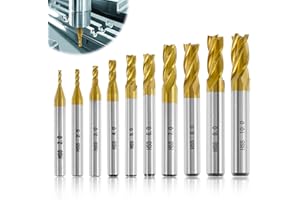 KTCINA 10 Stück HSS Hartmetall Schaftfräser Satz 4 Flöten Titan VHM Schaftfräser Set 2-10 mm VHM Fräser CNC Fräser für Kunststoff Metall Edelstahl Kohlenstoffstahl Aluminium Holz Acryl