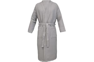 HOMELEVEL Pique Bademantel Reisebademantel 100% Baumwolle Damen und Herren Morgenmantel Kimono Saunamantel Reise Morgenrock Piquee Waffelpique Frauen Männer