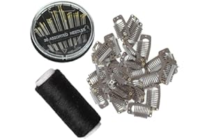 NEXYSHE 20 Pcs Clips for Hair Extensions with Needles and Thread Set, Wig Clips with Rubber to Sew In 9 Teeth Metallic Snap Clip Ins(Dark Brown)