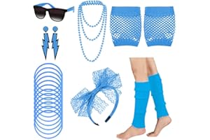 KILLIAN'S STORE 80er Jahre Outfit Damen 80er Jahre Accessoires, 80er 90er Jahre KostüM Damen Kinder Party Neon Accessoires Spitzenstoff Stirnband Ohrringe Brille 80er Netzhandschuhe ArmbäNder Halsketten Beinlinge