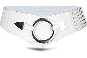 Vanessa & Melissa Elastyczny damski pasek w talii, ok. 6 cm, pas biodrowy ze srebrną klamrą pierścieniową, rozciągliwy., perłowo biały, Talia 85/105 cm