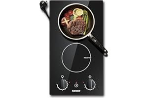 Plaque Induction 2 Feux avec Prise, Karinear Table de Cuisson Induction 2 Feux Encastrable, Plaque à Induction 30 cm, avec Commande par bouton rotatif, 220V-240V, 3500W