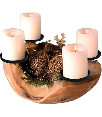 Couronne De L'Avent 40 Cm Avec 4 Bougeoirs Et Effet Neige - Décoration De Noël Festive Pour Table Et Fenêtre - 5
