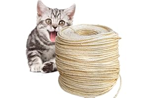 O'woda Corda Naturale in Sisal 6mm, 80M Corda di Canapa per Riparazione e Sostituzione di Gatto Scratching Pilastro, Gatto Albero, Gatto Graffiare Pad (Naturale)