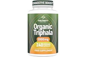 Triphala Organic Capsules - 2000 mg - 240 Capsules - Pure Whole Fruit Triphala Organic Capsule - Natural Constipation Relief & Digestion Support - FuelFinity® - Clean Ayurvedic Detox Vegan