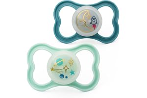 MAM Air Night Soothers | 6-18 Months | 2 Pack | Glow in The Dark Dummies | Comes in Dummy Steriliser Case | Baby Accessories 