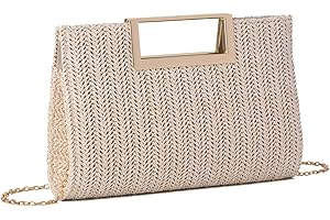 EVEOUT Straw Clutch for Women Summer Woven Straw Beach Bag with Shoulder Strap Faux Raffia Handbag for Wedding Party