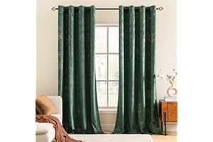MIULEE Dark Green Velvet Curtains with Gold Foil,2 Panel Set 54 Inch Drop Curtains,Blackout Curtains Bedroom Super Soft Thermal Insulated Eyelet Blackout Curtains for Living Room 46 x 54 Inch