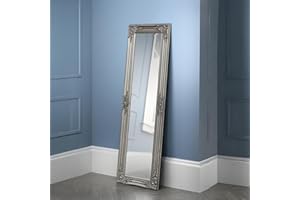 Julian Bowen Palais Mirror Full Length – Antique Grey Wooden Wall Mounted Glass Full Body Mirror, 130cm x 40cm, for Bedroom, Living Room & Dressing Room – Pewter