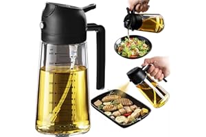 TrendPlain Oil Spray Bottle for Airfryer 470ml, 2-in-1 Olie Dispenser, Oil Spray for Kitchen, Salad and Vinegar, BPA Free Kitchen Accessories(One Piece, Black)