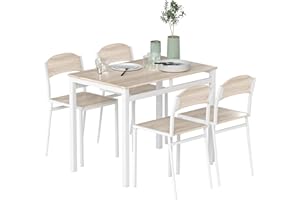 HOMCOM Juego de Mesa y Sillas de Comedor, Mesa de Cocina Rectangular con 4 Sillas, Estilo Moderno, Marco Metálico, para Espacios Pequeños, Salón, Roble y Blanco