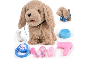 Vankarr Perrito Juguete Ladra y Anda,Peluche Perritos de Juguete Que Andan con Correa,Perro Juguetes Realista Interactivos para 2-4Años(Marrón)