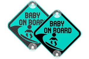 Vesvory Autocollant de surf Baby On Board en PVC réfléchissant pour voiture avec ventouses, panneau d'avertissement double face pour la sécurité des bébés, 12 x 12 cm (vert menthe)