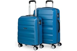 ITACA - Set of 2 Rigid Travel suitcases 4 Wheels Trolley 55/67/77 cm abs. Resistant and Lightweight. Luggage. Small Cabin Approved and Medium., Blue