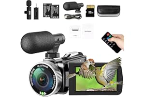 WINDANCY Cámara de vídeo 4K, videocámara de 48 MP y 30 FPS para YouTube, grabadora de vlogs con vídeo FHD 1080p / zoom digital 18x / pantalla IPS giratoria de 3,0'' y 270°, con mando a distancia / 2 baterías