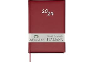 PUREPAPER Agenda 2024 Giornaliera A5 12 Mesi - Qualità Artigianale - MADE IN ITALY 15x21 (Bordeaux)