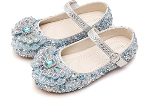 LOBTY Fille Chaussures de Princesse Paillettes Chaussures Ballerines Cristal Chaussures Sandales Mariages Boule Anniversaire Fête Noël Halloween Carnaval Enfants Chaussures Bleu/Rose