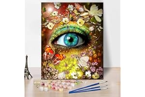 TISHIRON DIY Paint by Number for Adult, Color Eye Paint by Numbers, Flowers and Butterfly Paint by Numbers Kits on Canvas with Paint Brushes and Acrylic Pigment, 16X20 Inch Paint by Numbers for Beginner Kids…
