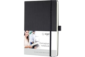 ‎SIGEL Sigel CO109 Notizbuch A5 dotted schwarz, Hardcover, 194 nummerierte Seiten, nachhaltiges Papier, mit Inhaltsverzeichnis, Stiftschlaufe, Falttasche, Gummibandverschluss, Conceptum