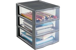 SUNDIS Orgamix, schubladenbox aus Kunststoff, 3 transparente Schubladen im Format A5, Höhe 25,5 cm, stapelbar, ideal zur Aufbewahrung von Kosmetika, Schmuck, Accessoires, Vorräten