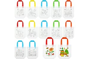 36 Pcs Coloring Goodie Bags Reusable Canvas Bag Color Your Own Bag Bulk Return Gifts for Kids Birthday Craft Art Party Favors Supplies Goody Girls Boys Valentines Carnival School Activities, 6 Styles