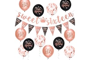 Girls 16th Birthday Decorations Black Rose Gold 16th Birthday Party Decorations Banner Bunting Kit Girls Sweet Sixteen by Sheinly