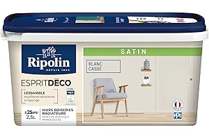 RIPOLIN - Peinture Intérieure Multi-Supports – Murs, Boiseries & Radiateurs – Ultra-Couvrante – Lessivable – Application Facile – Ecolabel - Satin - 2,5L - Blanc Cassé