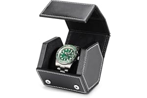 Siremig Watch Roll, Boîte de Montre 1 Montre, Sac de Voyage, Boîte de Nontre pour Hommes, Hexagonal Pu Montres Bobine en Cuir, Boîte de Rangement de Montre, Coussin Amovible