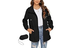 Rapbin Damen Regenjacke Leicht Wasserdicht Regenmantel Windbreaker Dünne Packbar Reisen Fahrrad Regenjacken Windjacke