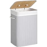 SONGMICS Slanke wasmand met deksel, 65L, ruimtebesparend, uitneembare