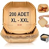 Baker Ticaret Airfryer Pişirme Kağıdı,Xl-Xxl B&uuml;y&uuml;k Boy, Kare, 200 Adet Hava Frit&ouml;z Parş&ouml;men Fırın Kağıdı Tek Kullanımlık Kağı