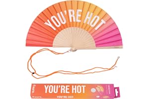 Fisura – Färgstark solfjäder med texten “you are h*t”, en livlig detalj med rosa-orange färgövergång. Träfläkt med unik stil. Med snöre. Storlek: 42,5 x 23 cm
