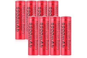 ADEALLY 1￵8￵6￵5￵0 Pilas Recargable, 1￵8￵6￵5￵0 3,7V Litio Batería, 1￵8￵6￵5￵0 Li-Ion Recargable Batería, 9900mAh Alta Capacidad Batería Linterna/Dron/Luces Solares, Batería de Larga Vida (8Pcs)