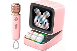Divoom Ditoo-Mic Pixel Art LED Altavoz Bluetooth portátil con micrófono Karaoke inalámbrico,Pantalla controlada por aplicación, Teclado RGB, Juegos, alarmas para Adultos/niños, Fiesta en casa.
