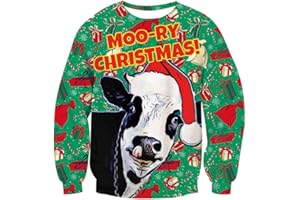 TUONROAD Suéter de Navidad Unisexo Novedad Christmas Impreso Jerséis Cuello Redondo Manga Larga Ugly Xmas Sweater Invierno para Mujer Hombre S-XXL