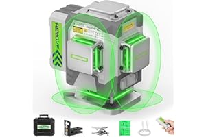 Huepar Pro Laser Level, 3 x 360 Self Leveling Green Tiling Laser Tool, 3D Cross Line Laser Level Tool, High Accuracy Floor Laser with 8000mAh Li-ion Battery, Remote Control & Hard Carry Case ZK03DG-S