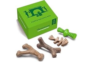 Benebone Niezniszczalna zabawka do żucia dla szczeniaków, pudełko prezentowe dla agresywnych gryzaków z kością wishbone, kostką i zagglerem, długotrwałe łamacze nudy, 100% prawdziwe smaki, dla