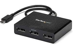 StarTech.com 3-Port USB-C Multi-Monitor Adapter, USB Type-C to 3x DisplayPort 1.2 MST Hub, Triple 1080p 30Hz DP Laptop Display Extender / Splitter, Extra-Long Built-In Cable, Windows (MSTCDP123DP)