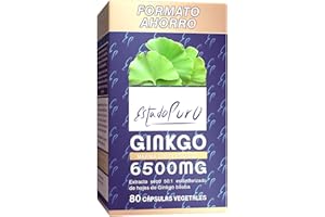 Ginkgo Biloba Estado Puro 6500mg | Extracto Estandarizado y Máxima Concentración | 24% de Flavonoides y 6% de Terpenos | Memoria y Concentración + Circulación | 80 Cápsulas de Tongil (Lote de 1)