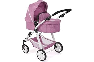 Bayer Chic 2000 - Poussette Combinée Nele 2 en 1 pour Poupées jusqu'à 50 cm, pour Enfants de 3 à 8 Ans, avec Nacelle Convertible, Rose Jean
