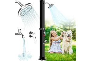 Qdreclod Ducha Solar 35 litros, Caliente y Frío Regulable, Máx. 60 °C, Sin Electricidad, Ducha de Jardín con Rociador Giratorio, Grifo de pie y Conexión para Manguera (35L)