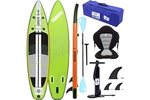 DOEWORKS Aufblasbares Stand Up Paddle Board, 330/305 x 76 x 15 cm,Bis zu 150/130 kg, Kajak Sitz und Kamera Halterung, Surfboard Stabiles Komplettes Zubehör Paddel,Hochdruck-Pumpe, Rucksack