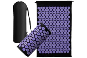 Acupressure Mat Generise Accupressure Body Mat and Pillow Set for Men & Women - Back, Neck and Muscle Pain Relief - Includes Travel Bag with Adjustable Strap (Black with Purple Spikes)