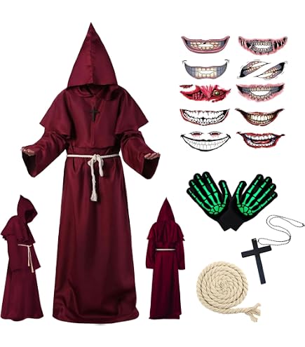 Mönchskostüm Mit Kapuze & Kreuz – Mittelalter-Robe Aus Polyester Für Mottoparty & Karneval