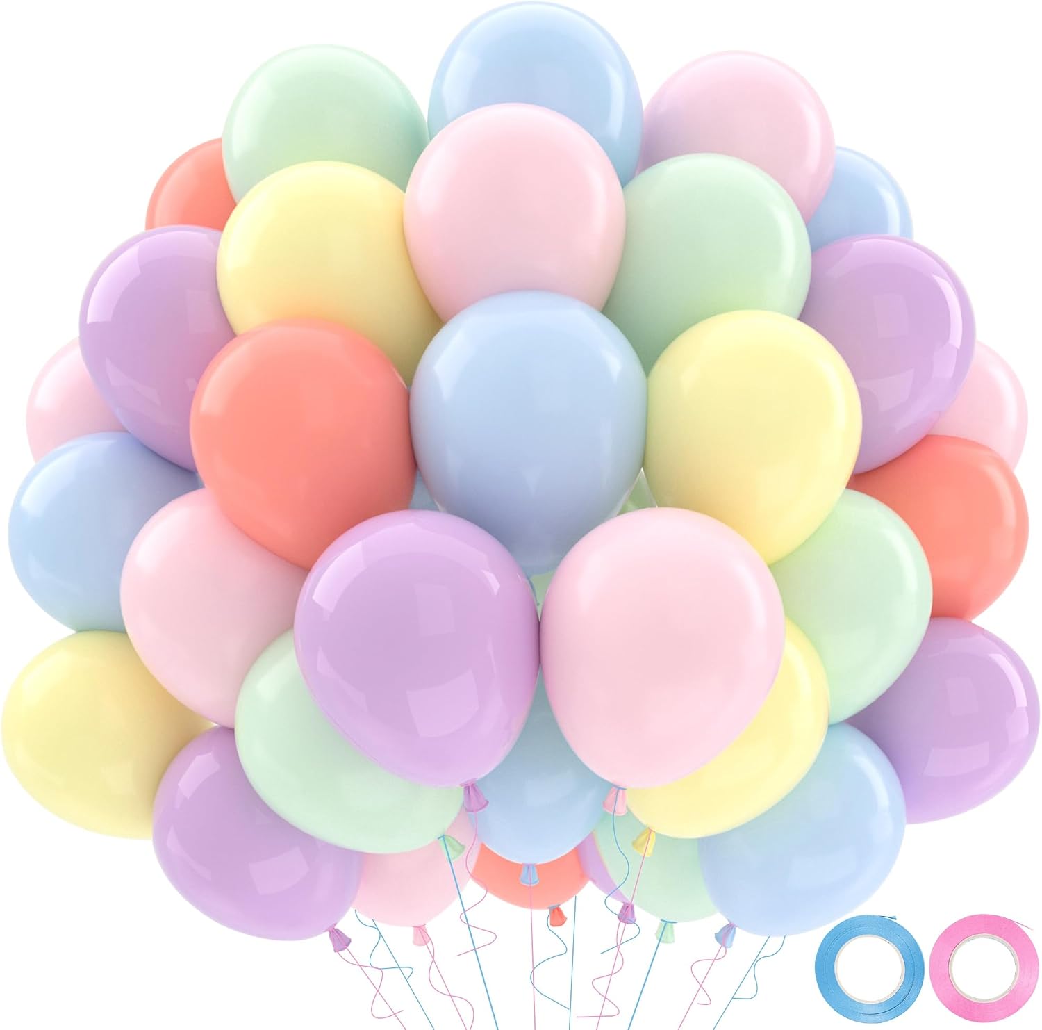 QIFU Lot de 52 ballons en latex épais multicolores pastel de 30,5 cm, couleurs pastel arc-en-ciel pour fête d'anniversaire, fête prénatale, décoration de mariage