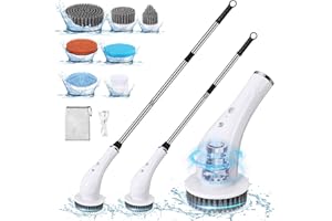 zerotop 54" Electric Spin Scrubber, Cordless Power Cleaning Brush with 7 Replaceable Brush Head, 90min Work Time, 2 Adjustable Handle, 3 Speeds Power Scrubbers for Bathroom Kitchen Floor Wall (Black)