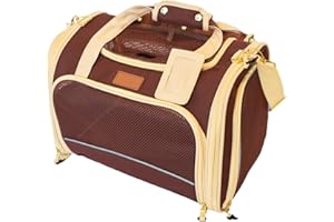 PETPROVED Transportin Perro Gato Grande Transportin Perro Pequeño Coche Mediano Trasportines para Gatos Coche Bolsa Transporte Homologado para Avion Cabina (M Marrón)