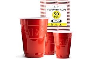 Zuvo Red Party Cups – 16oz Plastic Disposable Cups (Pack of 50) – Durable Red Plastic Cups for BBQs, Birthdays, Events & Beer Pong – Recyclable, Easy to Use, Iconic Party Drinkware