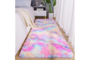 AROGAN Soft Rainbow Area Rugs for Girls Room 2x6 Feet, Fluffy Girls Bedroom Rugs, Princess Rug, Cute Colorful Carpet for Kids Teens Nursery Toddler, Pink