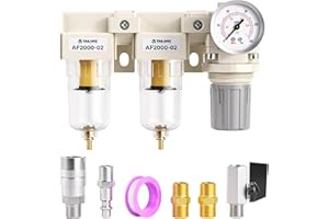 Tailonz Pneumatic 1/4 Inch NPT 3 in 1 Air Filter Pressure Regulator Combo Piggyback, Air Tool Compressor Filter with Gauge AF2000+AF2000+AR2000